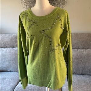 Vila Milano Green Sweater Top Size L
 Embelished with sparkling rhinestones
